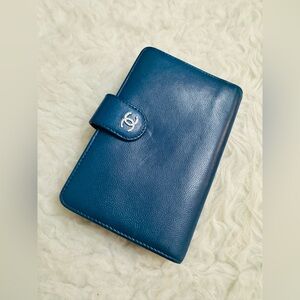 CHANEL Blue Leather Short Wallet
